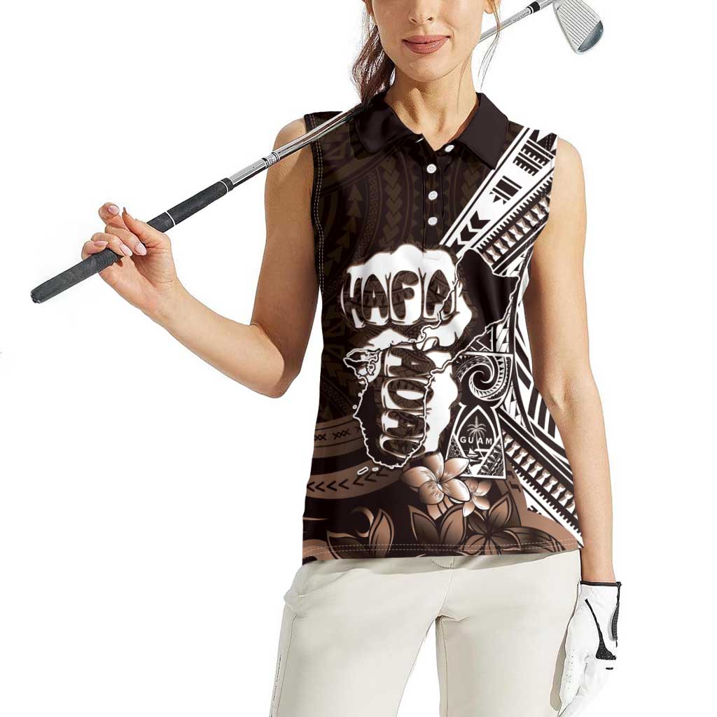 Hafa Adai Guam Discovery Day Women Sleeveless Polo Shirt Chamorro Latte Stone Hand Brown Version