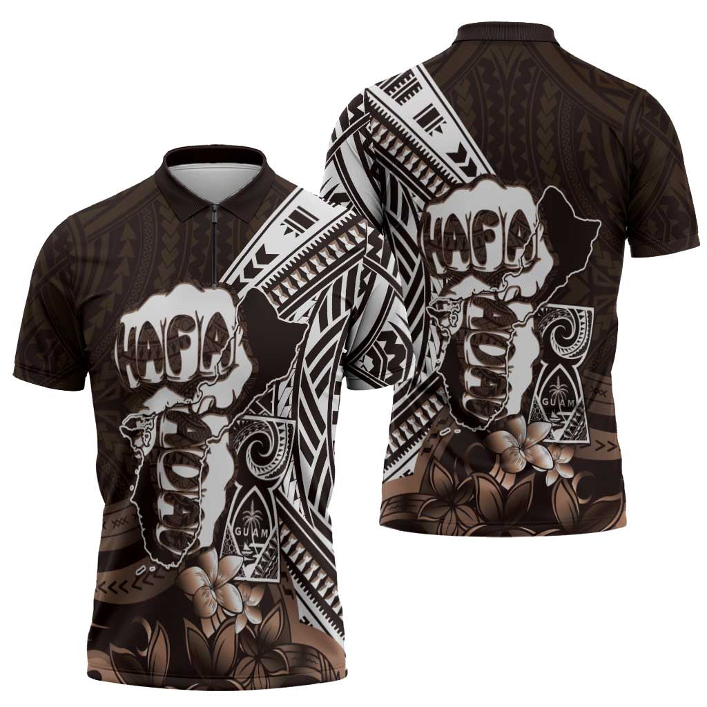Hafa Adai Guam Discovery Day Zipper Polo Shirt Chamorro Latte Stone Hand Brown Version