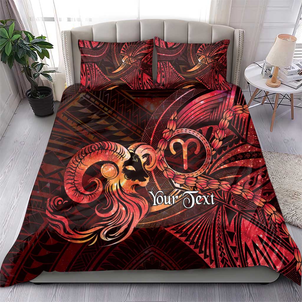 Personalised Polynesia Zodiac Aries Bedding Set Galaxy Polynesian Pattern Chest Tattoo Style