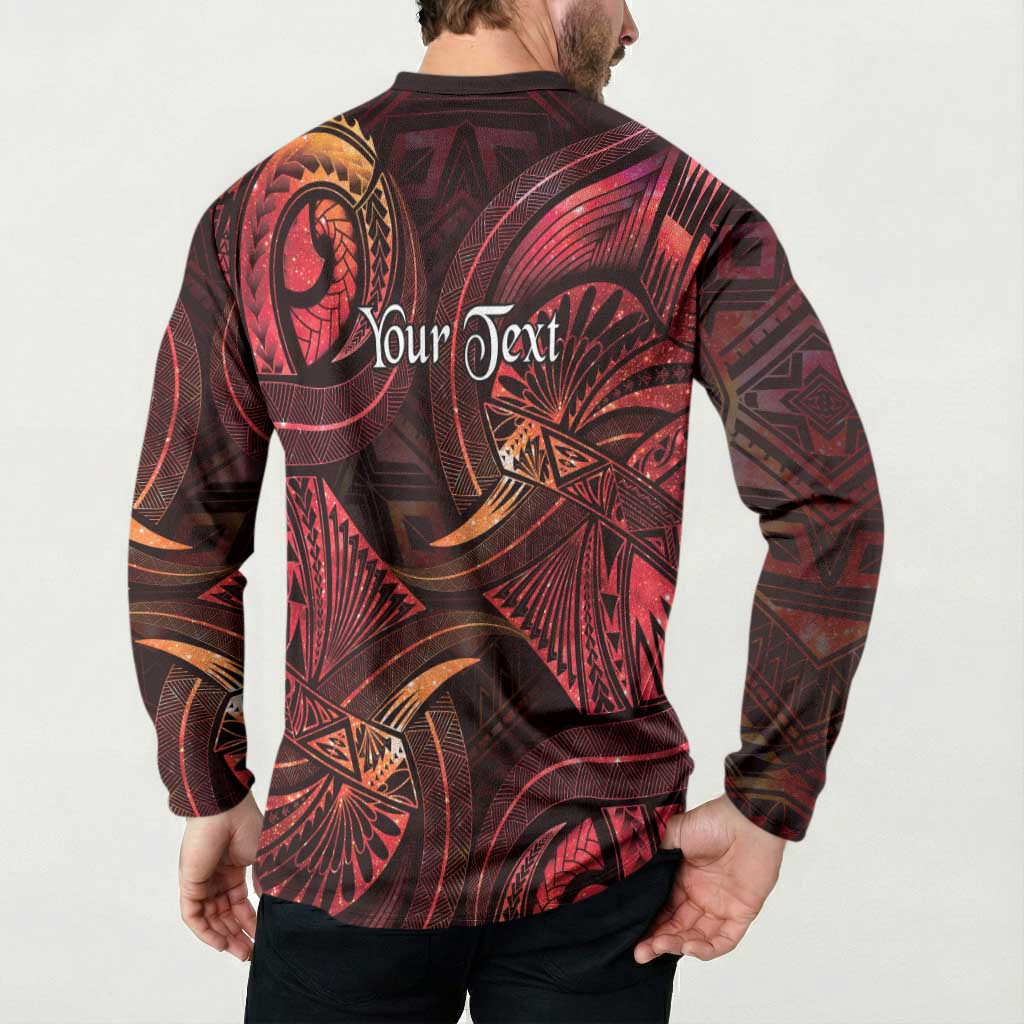Personalised Polynesia Zodiac Aries Button Sweatshirt Galaxy Polynesian Pattern Chest Tattoo Style