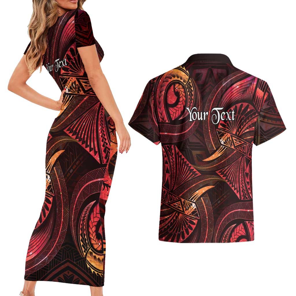 Personalised Polynesia Zodiac Aries Couples Matching Short Sleeve Bodycon Dress and Hawaiian Shirt Galaxy Polynesian Pattern Chest Tattoo Style LT14 - Polynesian Pride