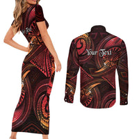 Personalised Polynesia Zodiac Aries Couples Matching Short Sleeve Bodycon Dress and Long Sleeve Button Shirt Galaxy Polynesian Pattern Chest Tattoo Style LT14 - Polynesian Pride