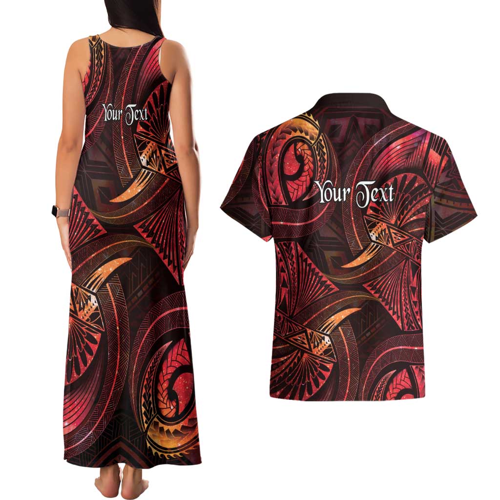 Personalised Polynesia Zodiac Aries Couples Matching Tank Maxi Dress and Hawaiian Shirt Galaxy Polynesian Pattern Chest Tattoo Style