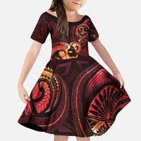 Personalised Polynesia Zodiac Aries Family Matching Puletasi and Hawaiian Shirt Galaxy Polynesian Pattern Chest Tattoo Style LT14 Daughter's Dress Red - Polynesian Pride
