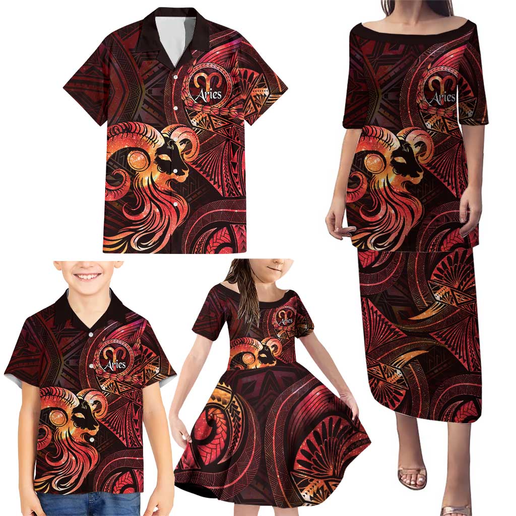 Personalised Polynesia Zodiac Aries Family Matching Puletasi and Hawaiian Shirt Galaxy Polynesian Pattern Chest Tattoo Style LT14 - Polynesian Pride