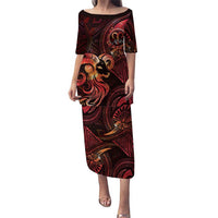 Personalised Polynesia Zodiac Aries Family Matching Puletasi and Hawaiian Shirt Galaxy Polynesian Pattern Chest Tattoo Style LT14 Mom's Dress Red - Polynesian Pride