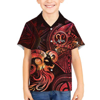Personalised Polynesia Zodiac Aries Family Matching Puletasi and Hawaiian Shirt Galaxy Polynesian Pattern Chest Tattoo Style LT14 Son's Shirt Red - Polynesian Pride