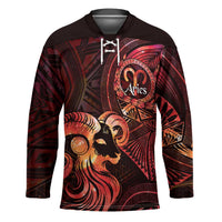 Personalised Polynesia Zodiac Aries Hockey Jersey Galaxy Polynesian Pattern Chest Tattoo Style LT14 Unisex Red - Polynesian Pride