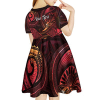Personalised Polynesia Zodiac Aries Kid Short Sleeve Dress Galaxy Polynesian Pattern Chest Tattoo Style