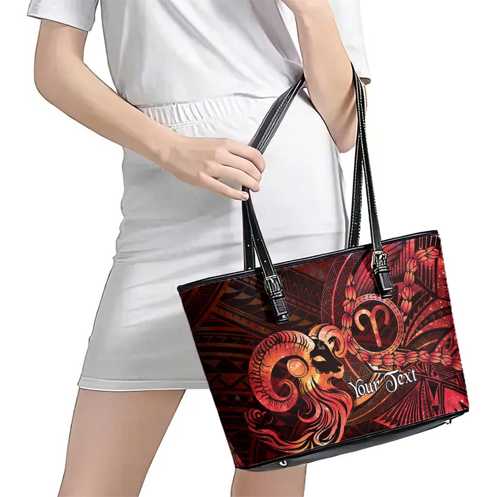 Personalised Polynesia Zodiac Aries Leather Tote Bag Galaxy Polynesian Pattern Chest Tattoo Style