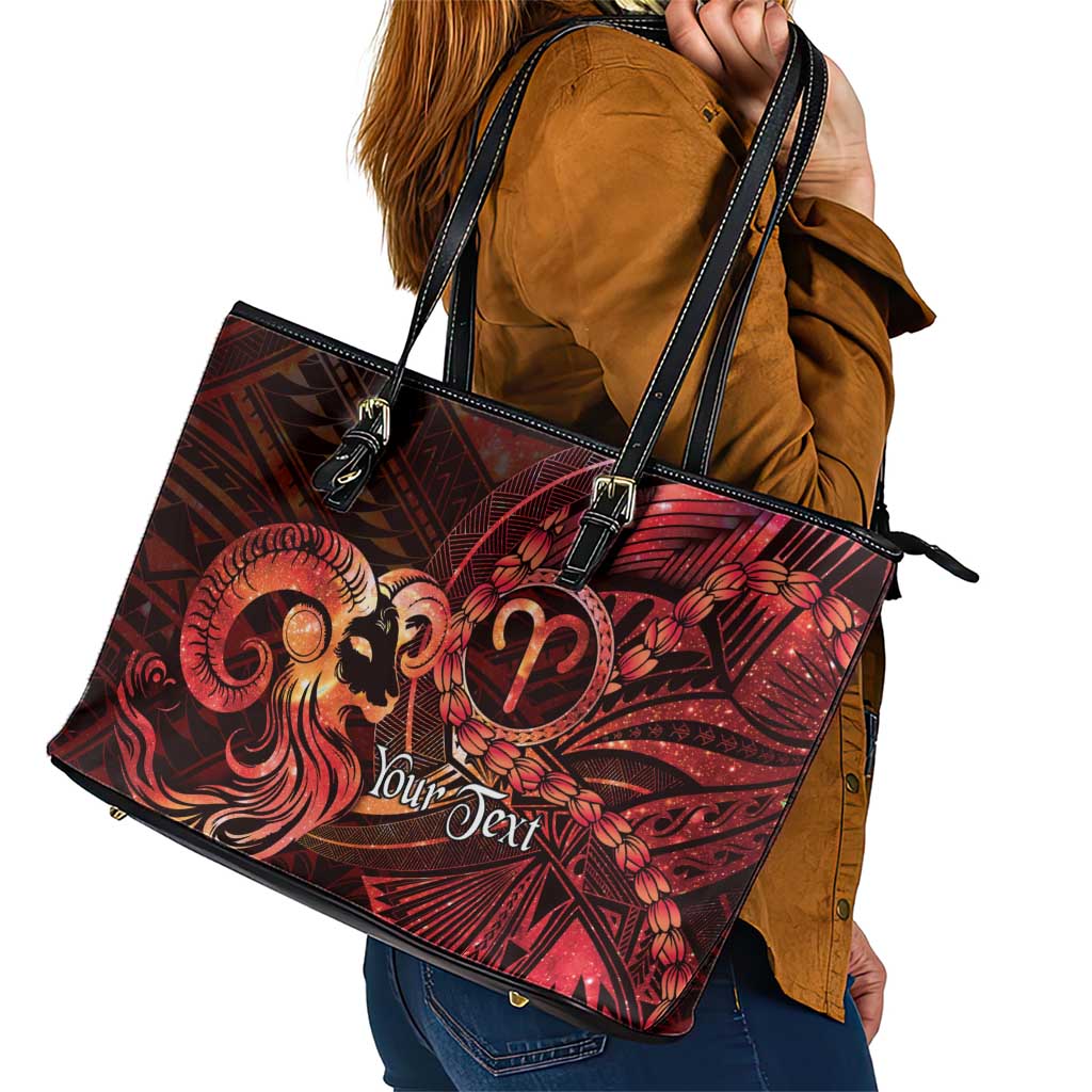 Personalised Polynesia Zodiac Aries Leather Tote Bag Galaxy Polynesian Pattern Chest Tattoo Style