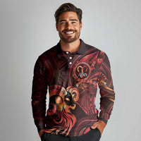 Personalised Polynesia Zodiac Aries Long Sleeve Polo Shirt Galaxy Polynesian Pattern Chest Tattoo Style