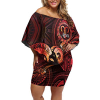 Personalised Polynesia Zodiac Aries Off Shoulder Short Dress Galaxy Polynesian Pattern Chest Tattoo Style