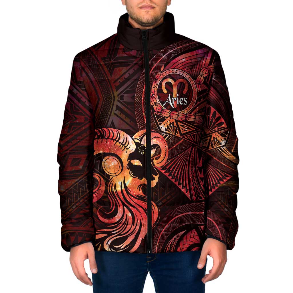 Personalised Polynesia Zodiac Aries Padded Jacket Galaxy Polynesian Pattern Chest Tattoo Style