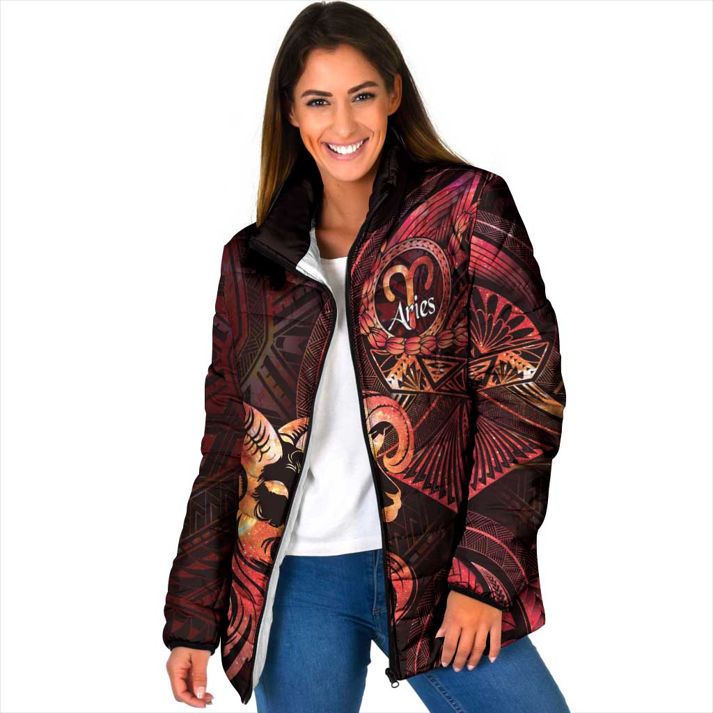 Personalised Polynesia Zodiac Aries Padded Jacket Galaxy Polynesian Pattern Chest Tattoo Style