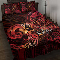 Personalised Polynesia Zodiac Aries Quilt Bed Set Galaxy Polynesian Pattern Chest Tattoo Style