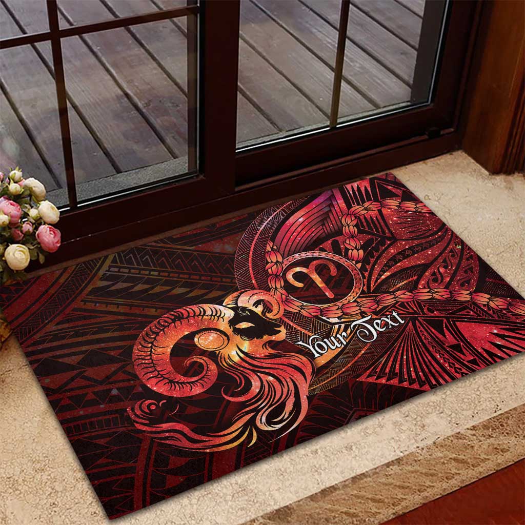 Personalised Polynesia Zodiac Aries Rubber Doormat Galaxy Polynesian Pattern Chest Tattoo Style