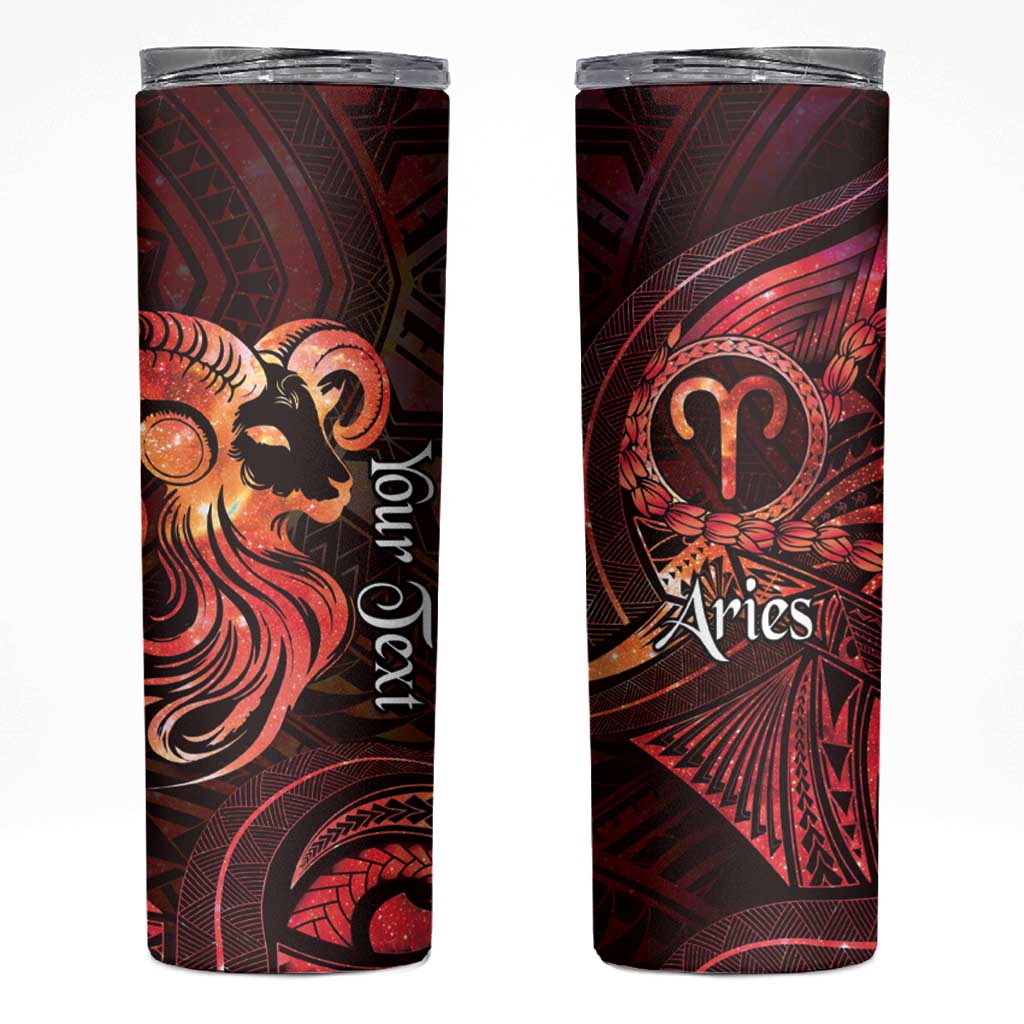 Personalised Polynesia Zodiac Aries Skinny Tumbler Galaxy Polynesian Pattern Chest Tattoo Style LT14 Red - Polynesian Pride