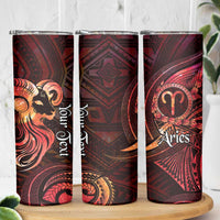 Personalised Polynesia Zodiac Aries Skinny Tumbler Galaxy Polynesian Pattern Chest Tattoo Style LT14 - Polynesian Pride