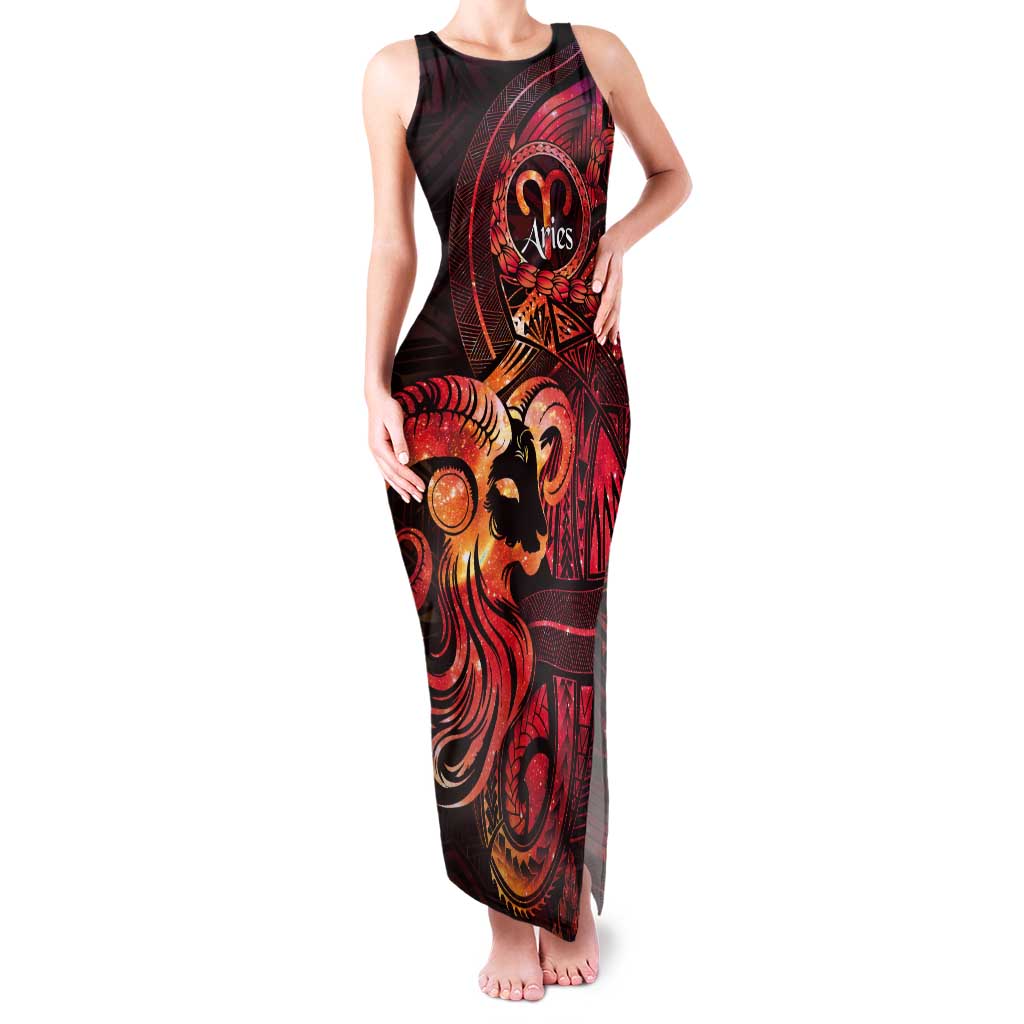 Personalised Polynesia Zodiac Aries Tank Maxi Dress Galaxy Polynesian Pattern Chest Tattoo Style