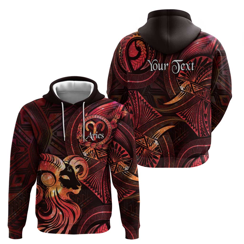 Personalised Polynesia Zodiac Aries Zip Hoodie Galaxy Polynesian Pattern Chest Tattoo Style