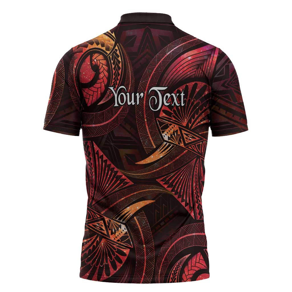 Personalised Polynesia Zodiac Aries Zipper Polo Shirt Galaxy Polynesian Pattern Chest Tattoo Style