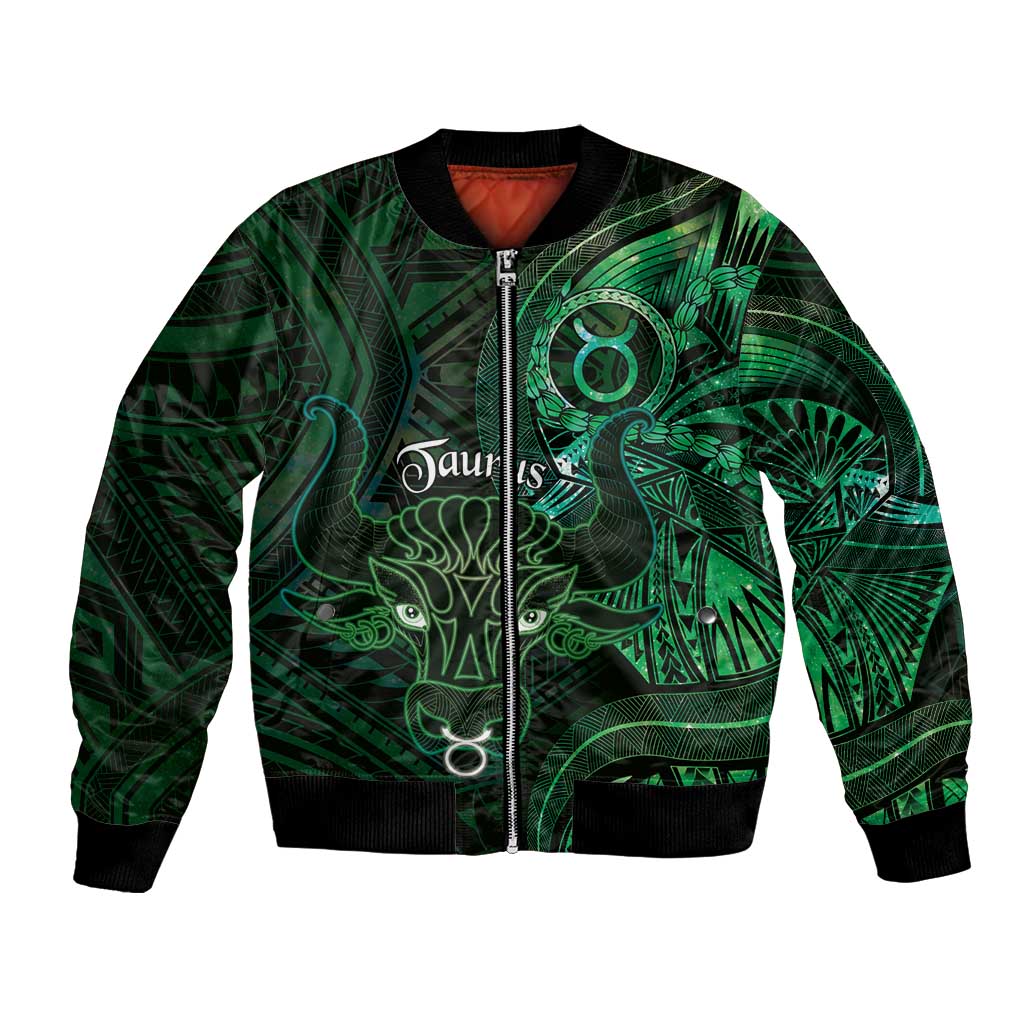 Personalised Polynesia Zodiac Taurus Bomber Jacket Galaxy Polynesian Pattern Chest Tattoo Style