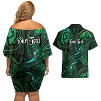Personalised Polynesia Zodiac Taurus Couples Matching Off Shoulder Short Dress and Hawaiian Shirt Galaxy Polynesian Pattern Chest Tattoo Style LT14 - Polynesian Pride