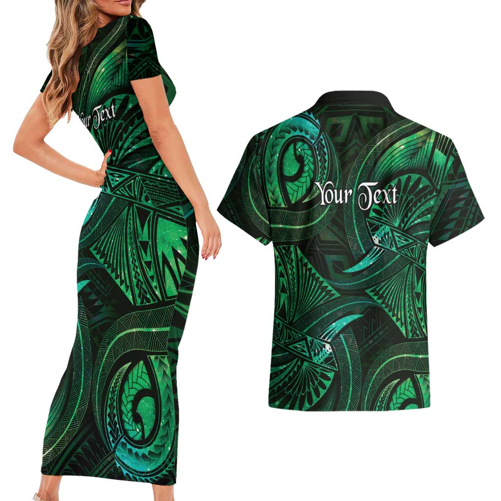 Personalised Polynesia Zodiac Taurus Couples Matching Short Sleeve Bodycon Dress and Hawaiian Shirt Galaxy Polynesian Pattern Chest Tattoo Style LT14 - Polynesian Pride
