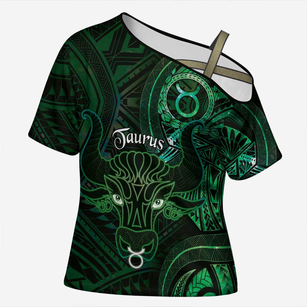 Personalised Polynesia Zodiac Taurus Cross Shoulder Shirt Galaxy Polynesian Pattern Chest Tattoo Style