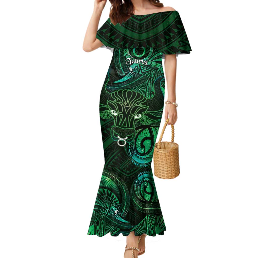 Personalised Polynesia Zodiac Taurus Family Matching Mermaid Dress and Hawaiian Shirt Galaxy Polynesian Pattern Chest Tattoo Style