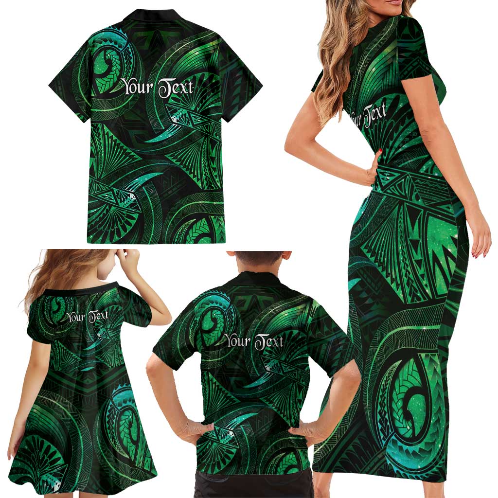 Personalised Polynesia Zodiac Taurus Family Matching Short Sleeve Bodycon Dress and Hawaiian Shirt Galaxy Polynesian Pattern Chest Tattoo Style