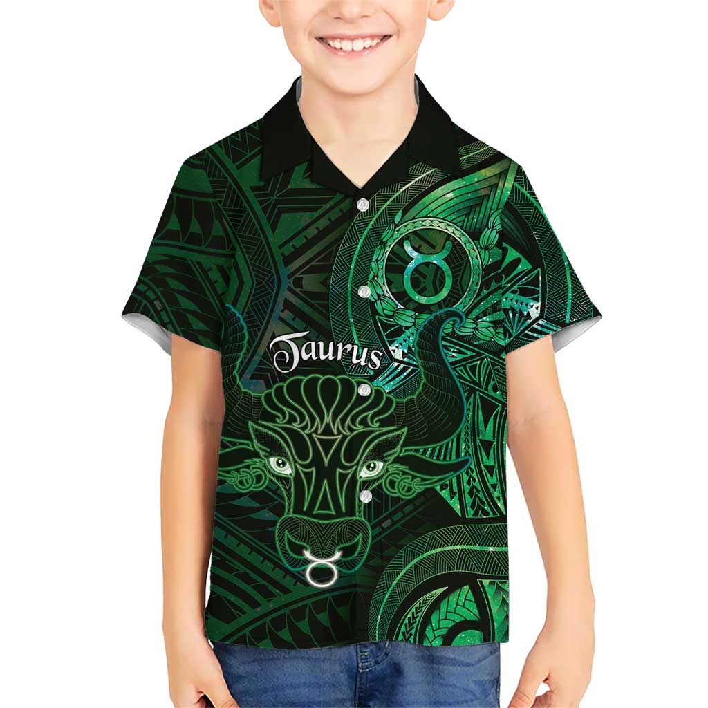 Personalised Polynesia Zodiac Taurus Kid Hawaiian Shirt Galaxy Polynesian Pattern Chest Tattoo Style LT14 Kid Green - Polynesian Pride