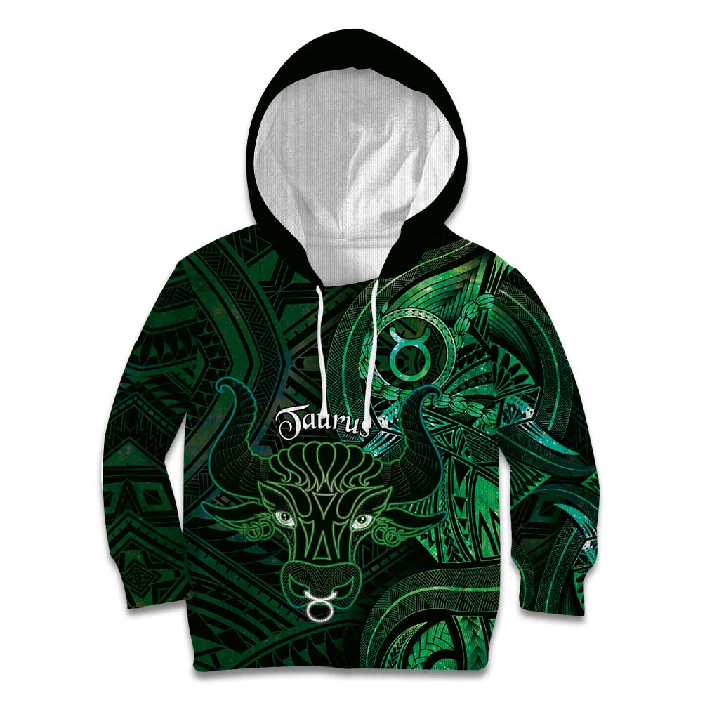 Personalised Polynesia Zodiac Taurus Kid Hoodie Galaxy Polynesian Pattern Chest Tattoo Style LT14 Hoodie Green - Polynesian Pride