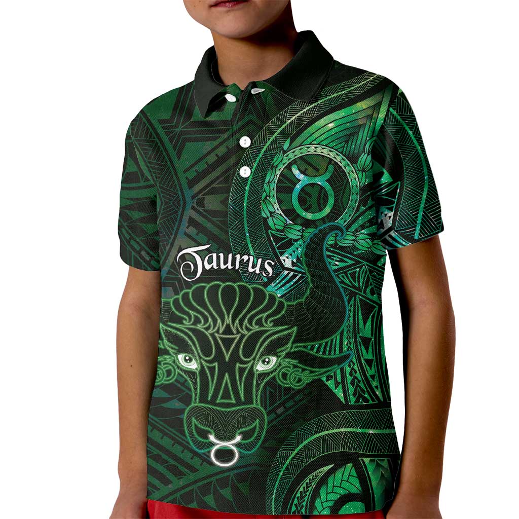 Personalised Polynesia Zodiac Taurus Kid Polo Shirt Galaxy Polynesian Pattern Chest Tattoo Style LT14 Kid Green - Polynesian Pride