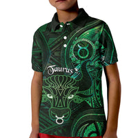 Personalised Polynesia Zodiac Taurus Kid Polo Shirt Galaxy Polynesian Pattern Chest Tattoo Style LT14 Kid Green - Polynesian Pride