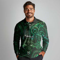 Personalised Polynesia Zodiac Taurus Long Sleeve Polo Shirt Galaxy Polynesian Pattern Chest Tattoo Style