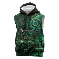 Personalised Polynesia Zodiac Taurus Sleeveless Hoodie Galaxy Polynesian Pattern Chest Tattoo Style LT14 Green - Polynesian Pride