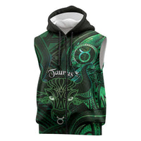 Personalised Polynesia Zodiac Taurus Sleeveless Zip Hoodie Galaxy Polynesian Pattern Chest Tattoo Style LT14 Green - Polynesian Pride