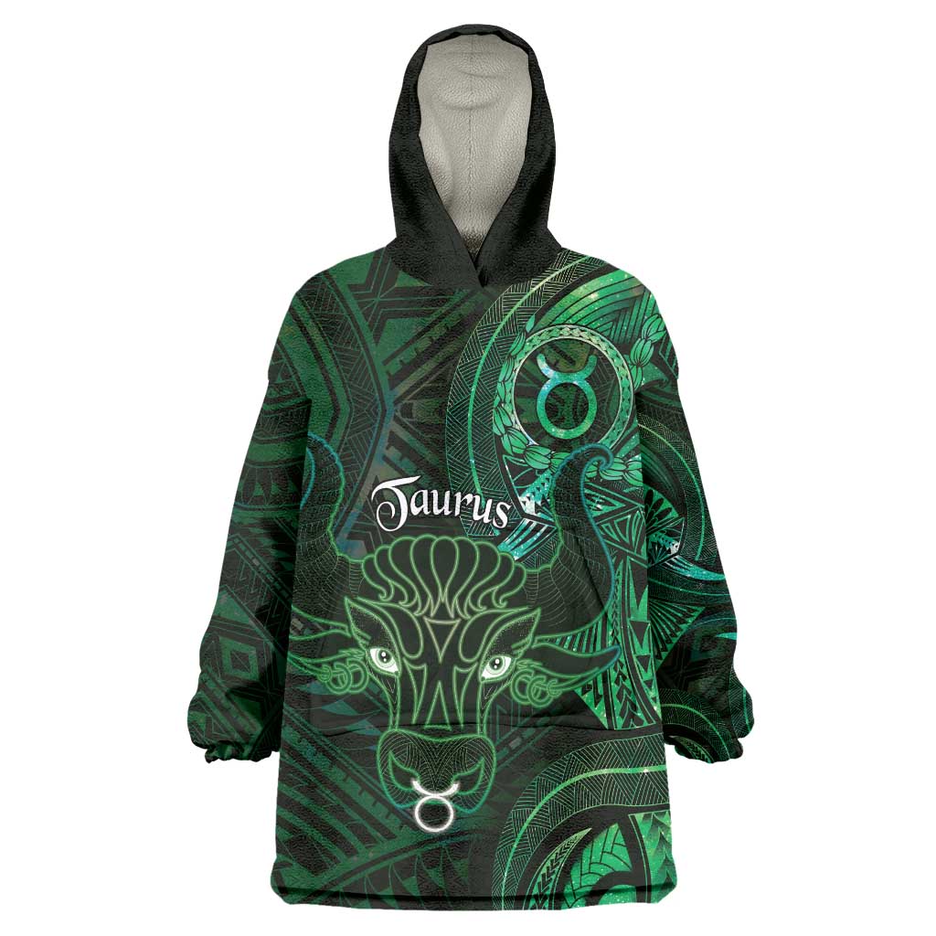 Personalised Polynesia Zodiac Taurus Wearable Blanket Hoodie Galaxy Polynesian Pattern Chest Tattoo Style