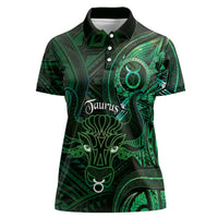 Personalised Polynesia Zodiac Taurus Women Polo Shirt Galaxy Polynesian Pattern Chest Tattoo Style LT14 Female Green - Polynesian Pride
