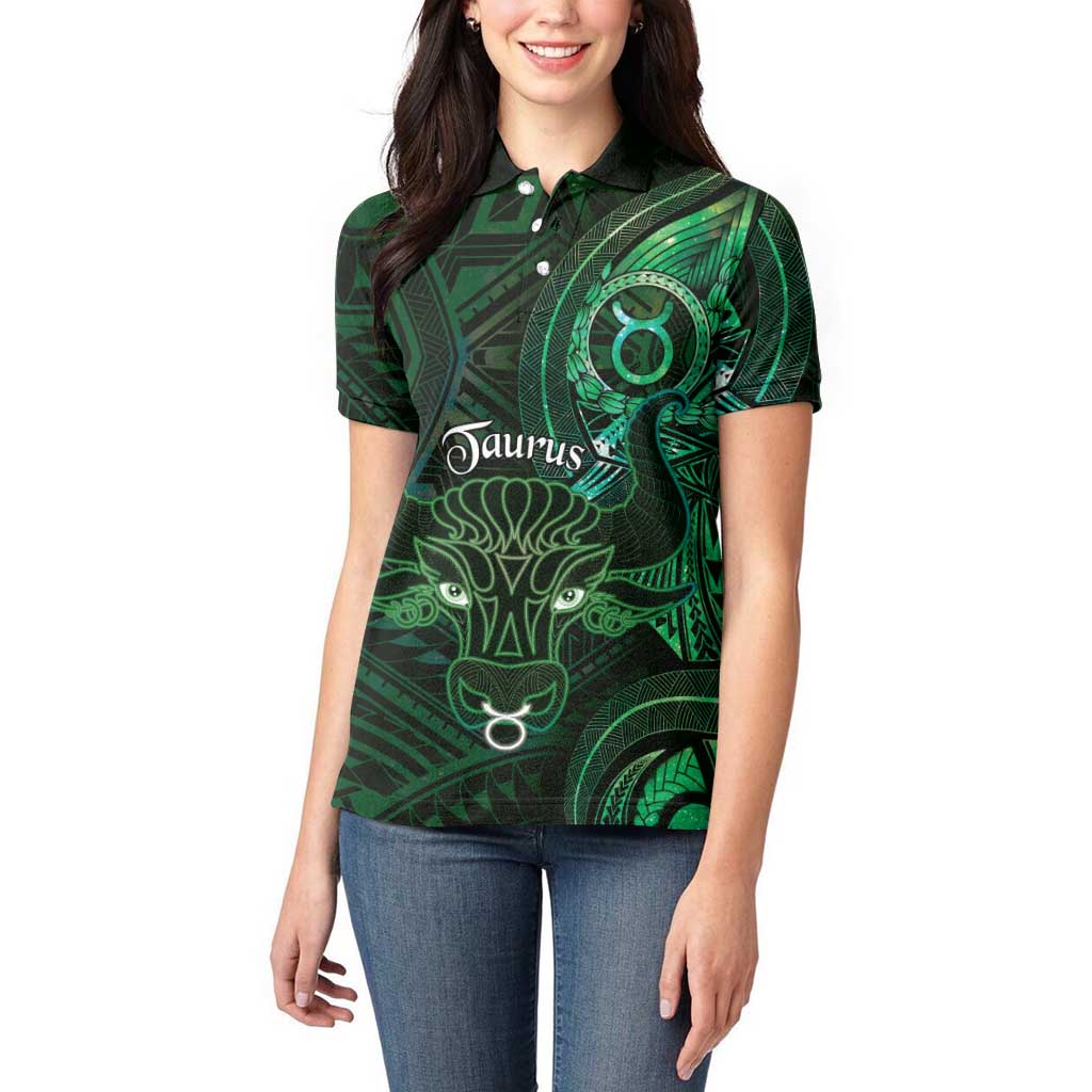 Personalised Polynesia Zodiac Taurus Women Polo Shirt Galaxy Polynesian Pattern Chest Tattoo Style LT14 - Polynesian Pride