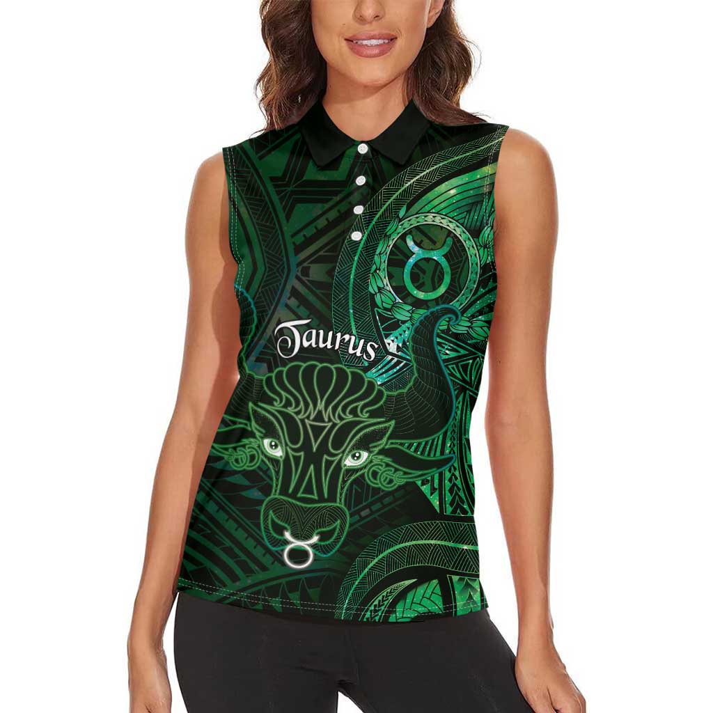 Personalised Polynesia Zodiac Taurus Women Sleeveless Polo Shirt Galaxy Polynesian Pattern Chest Tattoo Style LT14 - Polynesian Pride
