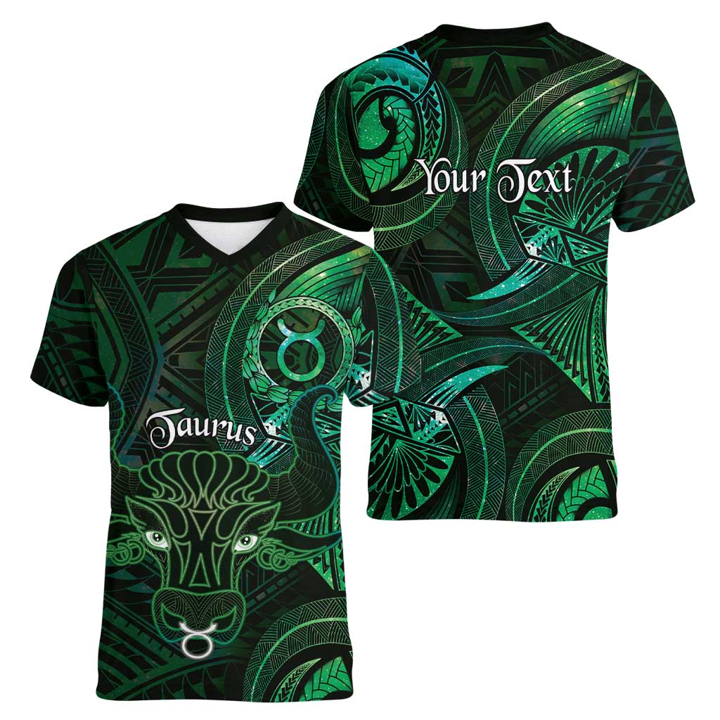 Personalised Polynesia Zodiac Taurus Women V-Neck T-Shirt Galaxy Polynesian Pattern Chest Tattoo Style LT14 - Polynesian Pride