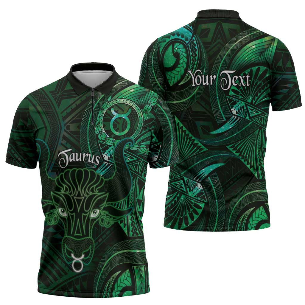 Personalised Polynesia Zodiac Taurus Zipper Polo Shirt Galaxy Polynesian Pattern Chest Tattoo Style LT14 - Polynesian Pride