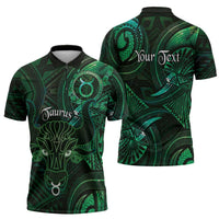 Personalised Polynesia Zodiac Taurus Zipper Polo Shirt Galaxy Polynesian Pattern Chest Tattoo Style LT14 - Polynesian Pride
