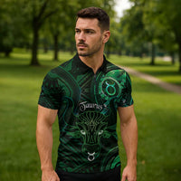 Personalised Polynesia Zodiac Taurus Zipper Polo Shirt Galaxy Polynesian Pattern Chest Tattoo Style LT14 - Polynesian Pride
