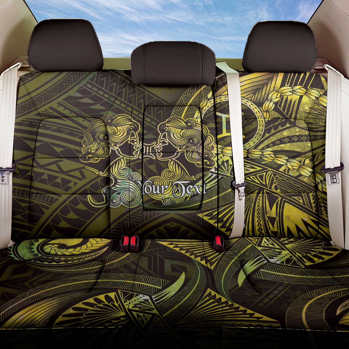 Personalised Polynesia Zodiac Gemini Back Car Seat Cover Galaxy Polynesian Pattern Chest Tattoo Style LT14 One Size Yellow - Polynesian Pride