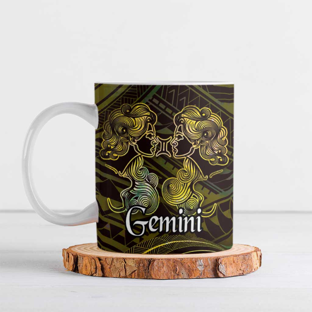 Personalised Polynesia Zodiac Gemini Ceramic Mug Galaxy Polynesian Pattern Chest Tattoo Style