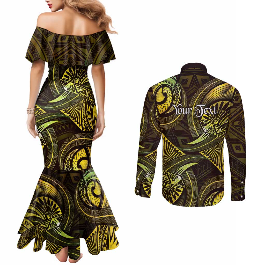 Personalised Polynesia Zodiac Gemini Couples Matching Mermaid Dress and Long Sleeve Button Shirt Galaxy Polynesian Pattern Chest Tattoo Style LT14 - Polynesian Pride